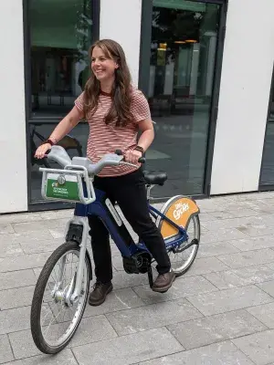 A girl riding an ebike