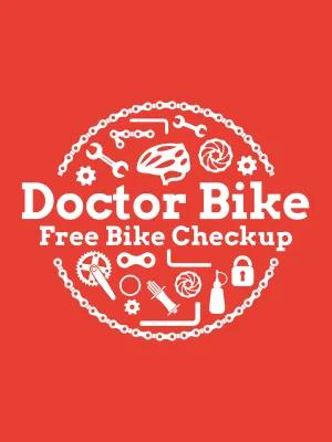 A logo for the Doctor Bike service. The text says "Doctor Bike: Free bike check-up"